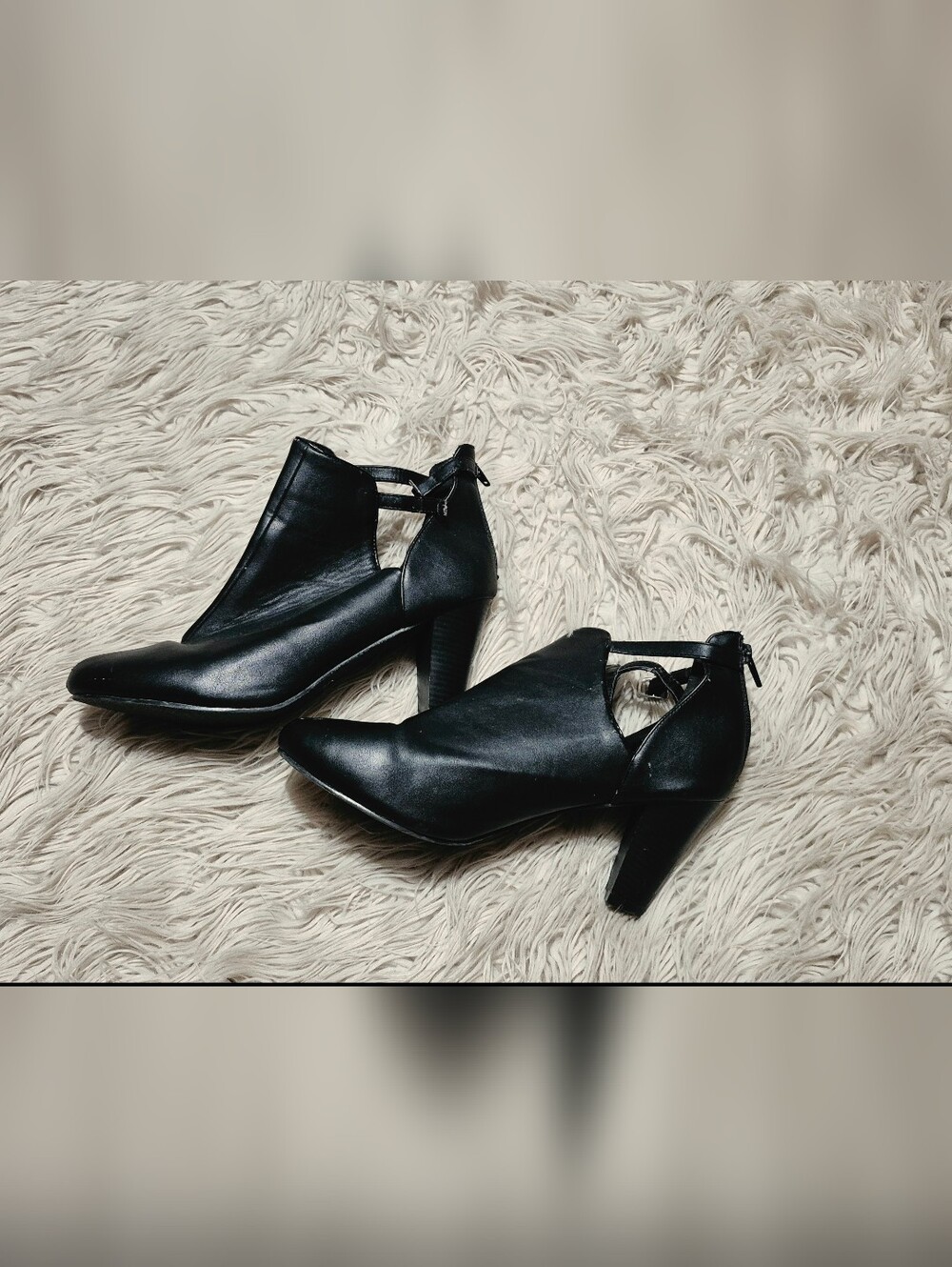 Women's Black Ankle Booties with Cutout and Block Heel - Classic Style